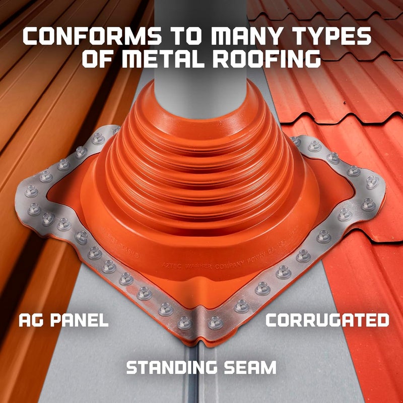 Fasteners Plus Store #5 Square Silicone Metal Roof Pipe Flashing Boot - Fits 4" - 8-1/4" Pipe OD - Red (Made in USA) - Image 3